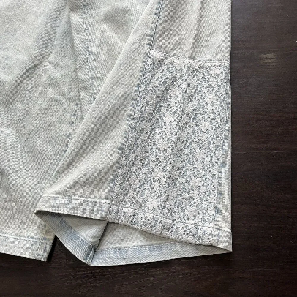 Pilcro Anthropologie Overalls Womens L Front Zip Wide Leg Jumpsuit Cropped Boho - Picture 12 of 16